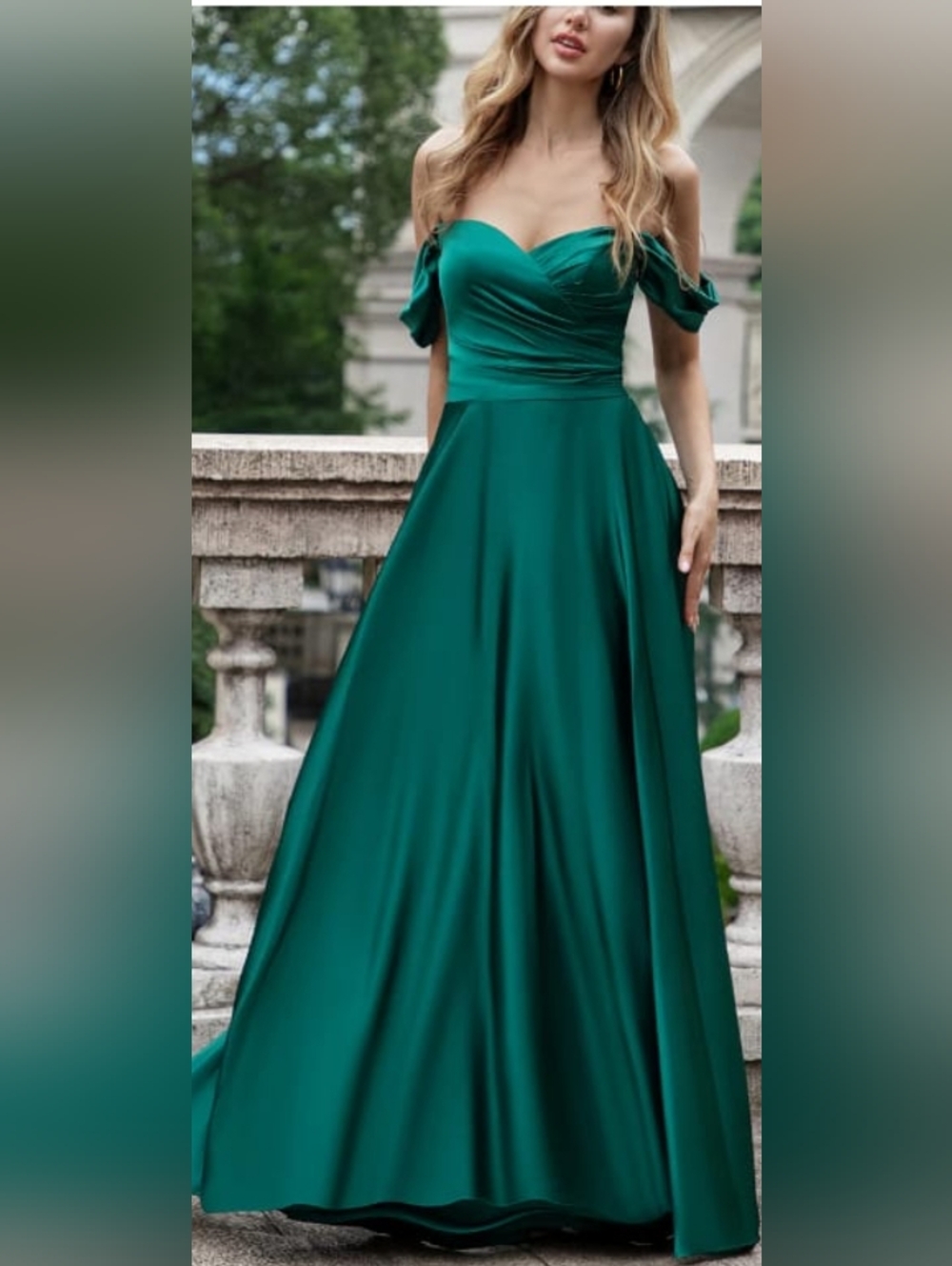Elegant Off-Shoulder Green Evening Gown